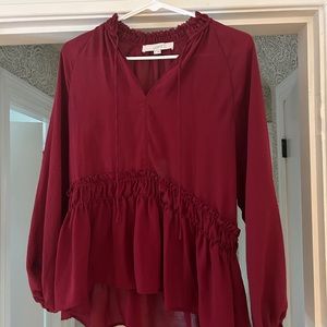 LOFT sheer maroon blouse